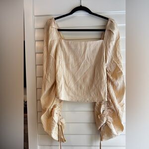 Line & Dot Cream Ruched Sleeve Blouse